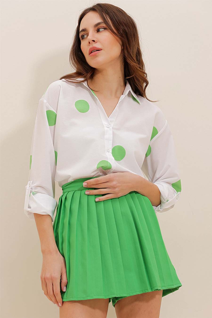 Millie női ing, Fehér/Zöld 2