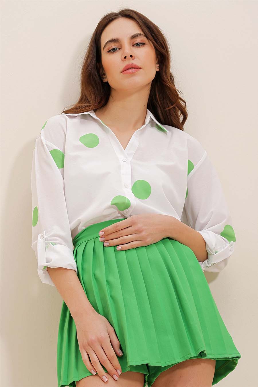 Millie női ing, Fehér/Zöld 3
