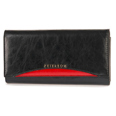 GPD464 valódi bőr női pénztárca, Fekete/Piros - RFID védelemmel 1