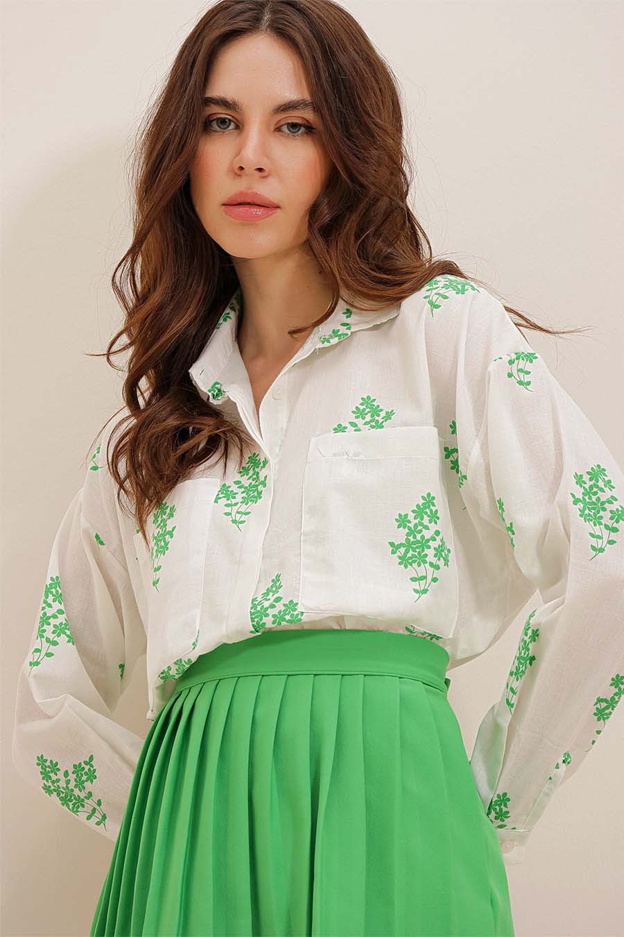 Darana női ing, Fehér/Zöld 2