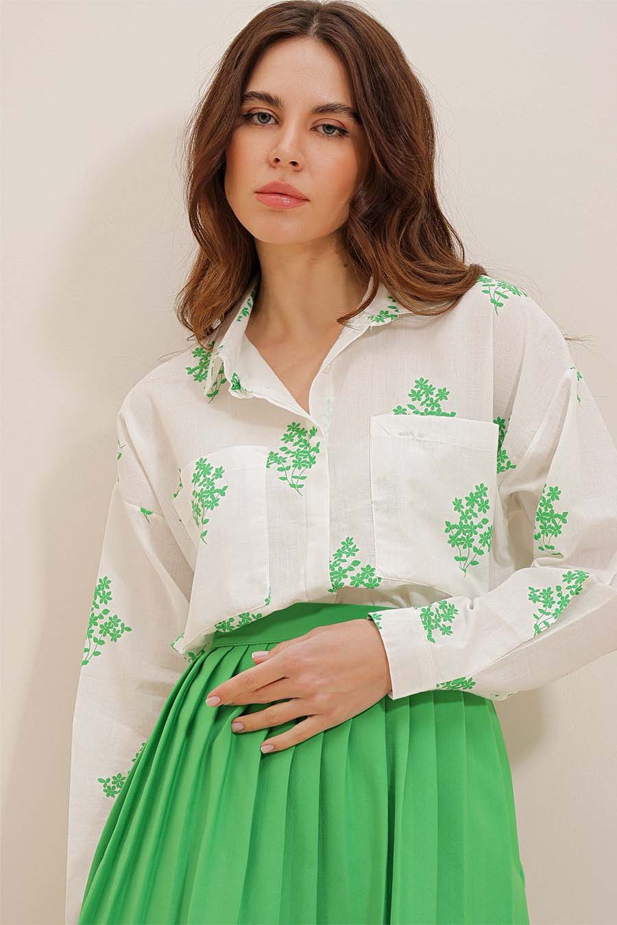 Darana női ing, Fehér/Zöld 3