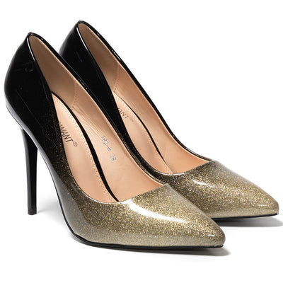 Nasyra magassarkú cipő, Fekete/Aranysárga 2