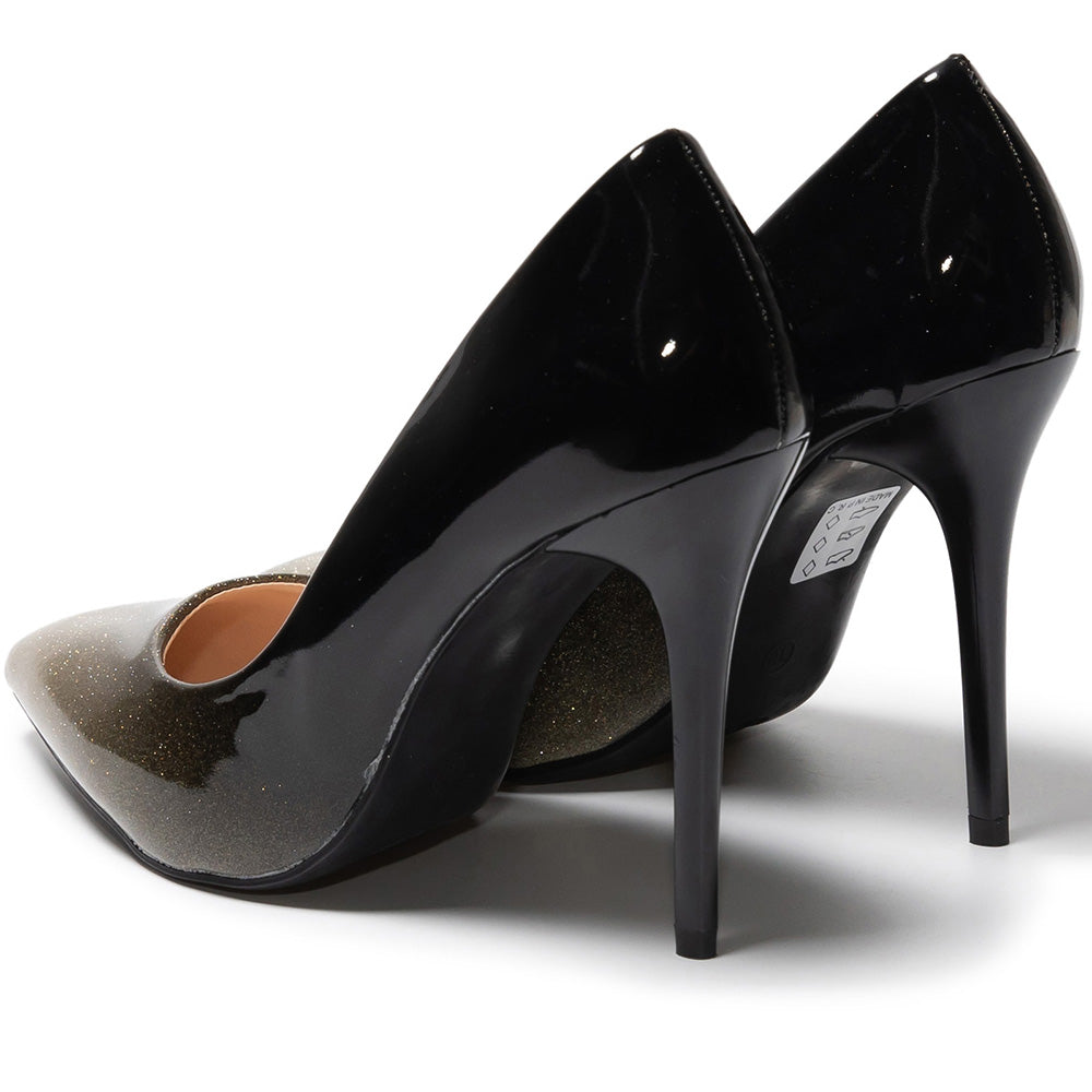 Nasyra magassarkú cipő, Fekete/Aranysárga 4