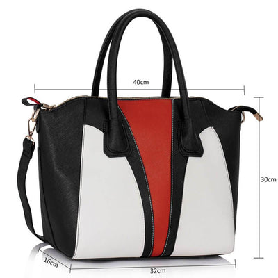 Cristal női táska, Fekete/Fehér/Piros 4