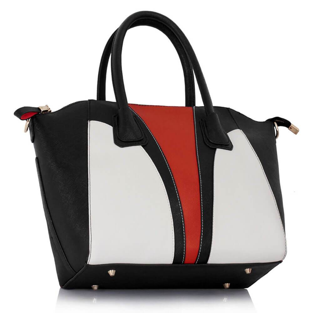 Cristal női táska, Fekete/Fehér/Piros 3